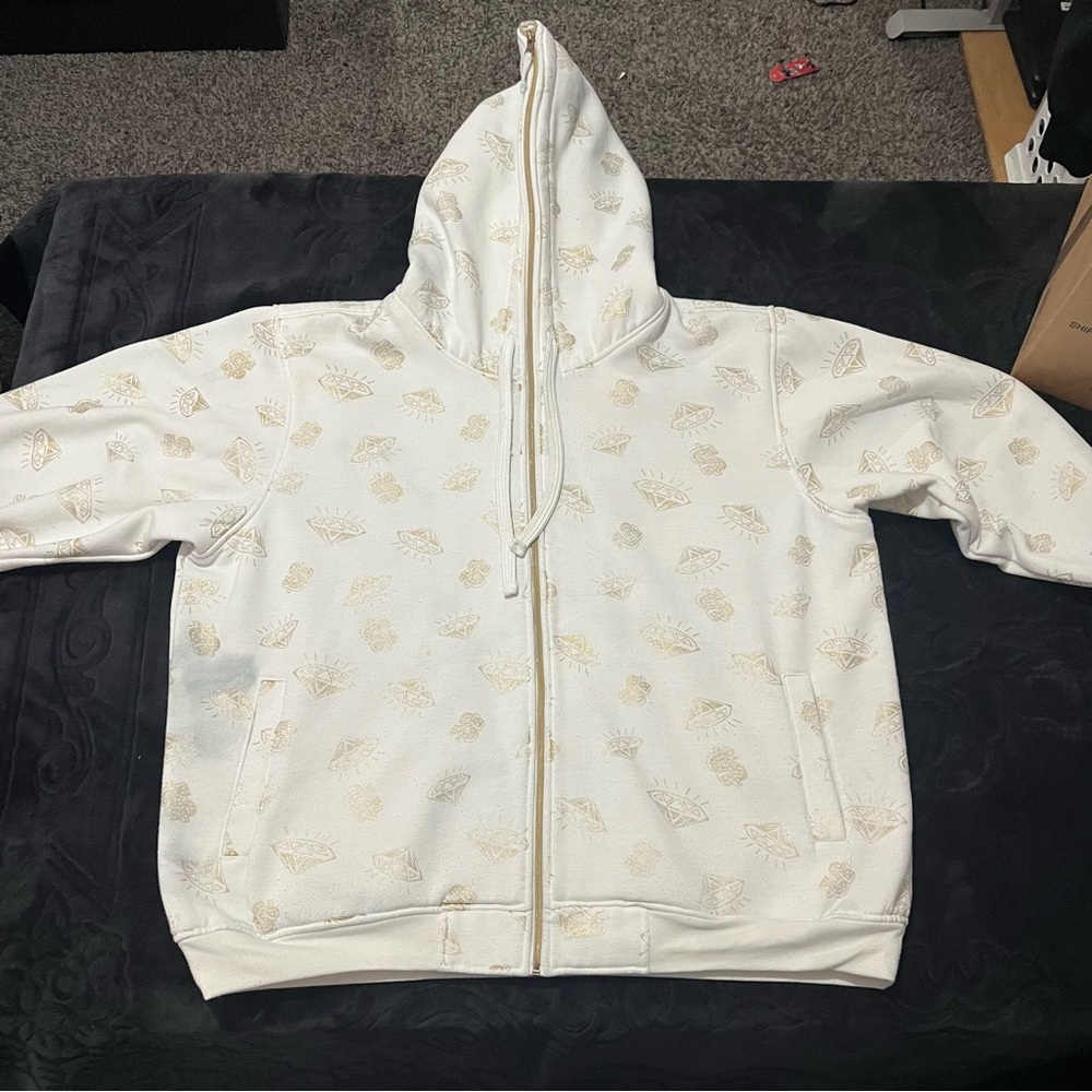Kids White and Gold Patterned Hoodie